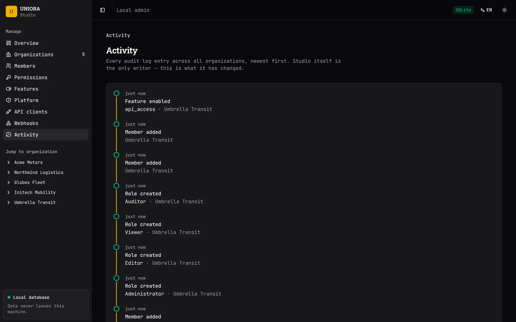 Studio append-only audit log
